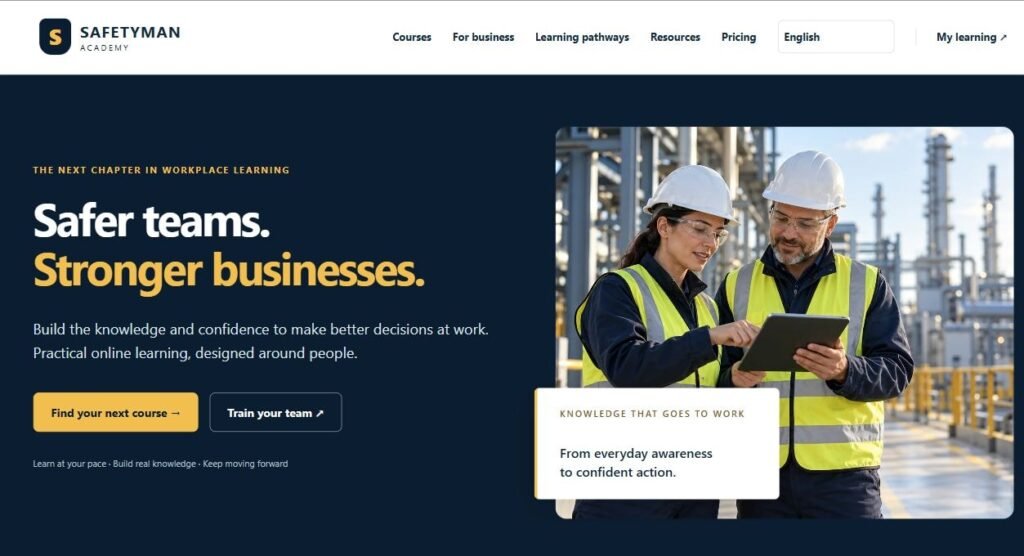 The redesigned Safetyman Academy homepage